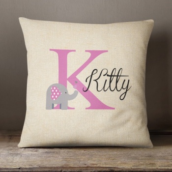 Luxury Personalised Cushion - Inner Pad Included - Initial & Elephant